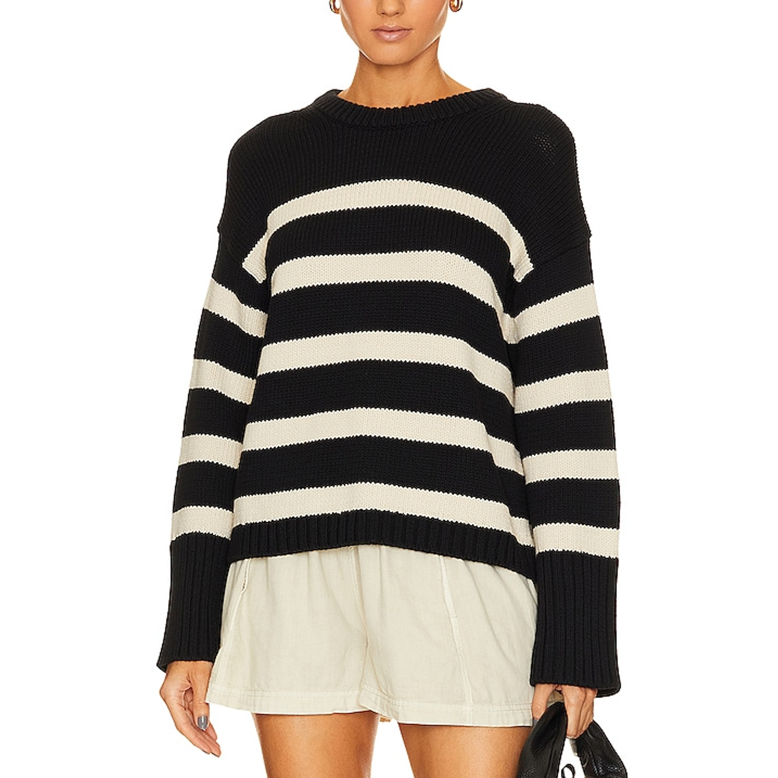 White + Warren Black Striped Crewneck Size Xs